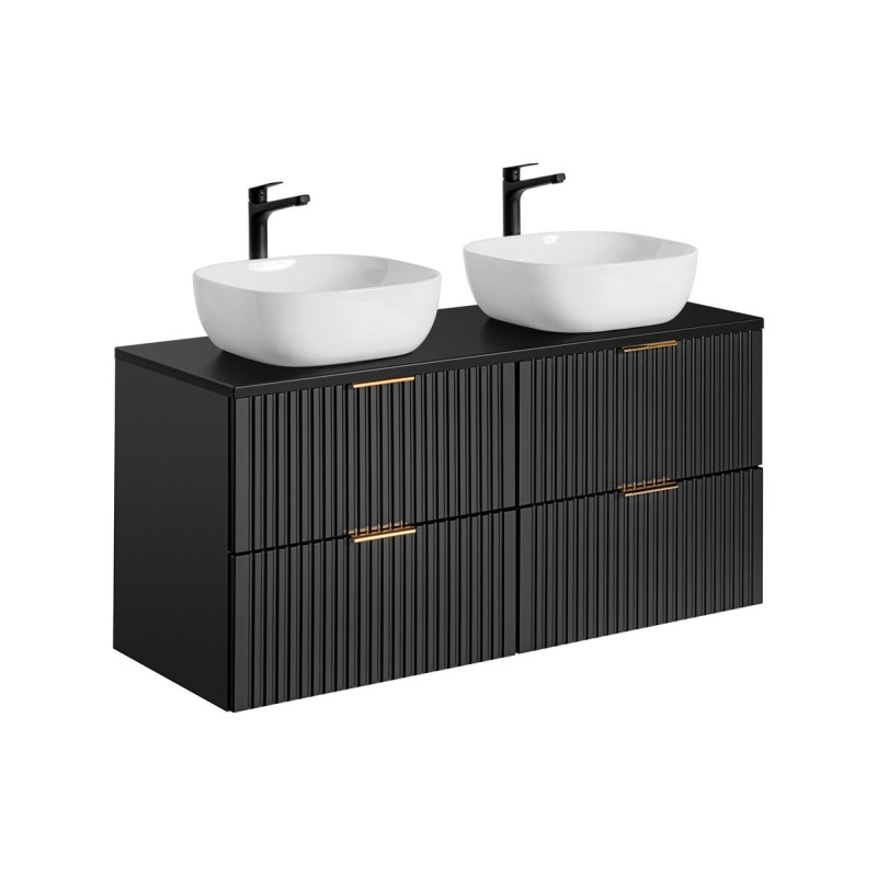 Grand meuble sous vasque NOXERA 120 cm – Noir mat – 4 tiroirs + double vasque