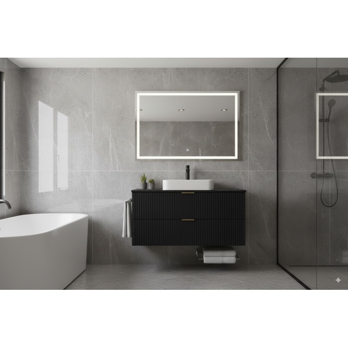 Meuble sous vasque NOXERA 60 cm – Noir mat – 2 tiroirs + plan vasque