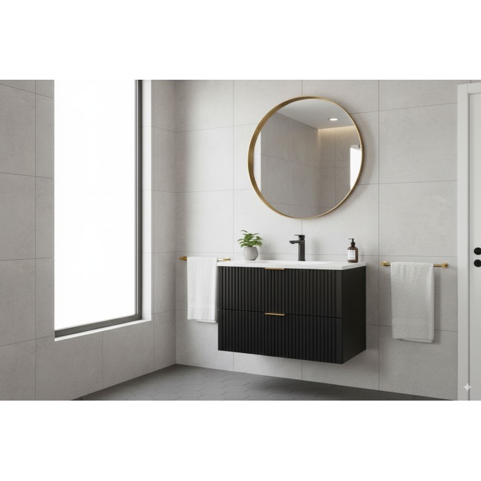 Meuble sous vasque NOXERA 80 cm – Noir mat – 2 tiroirs + plan vasque
