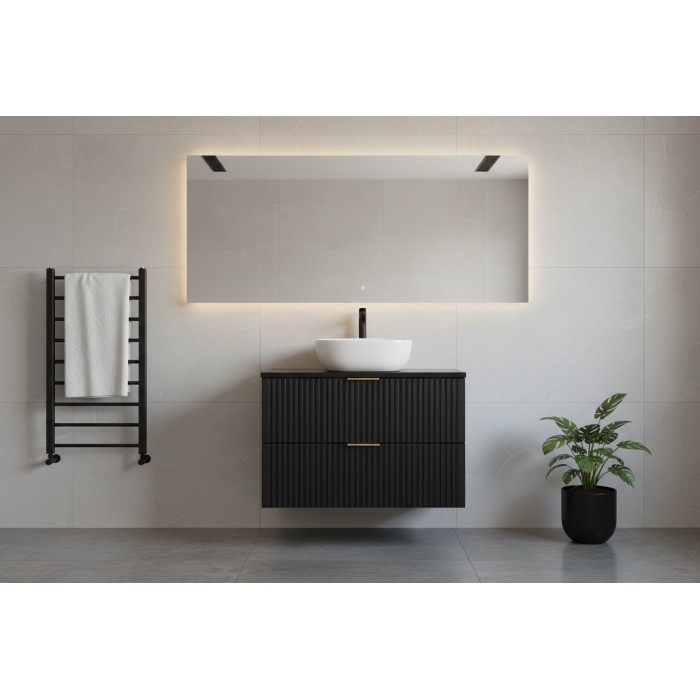 Meuble sous vasque NOXERA 80 cm – Noir mat – 2 tiroirs + plan vasque + vasque