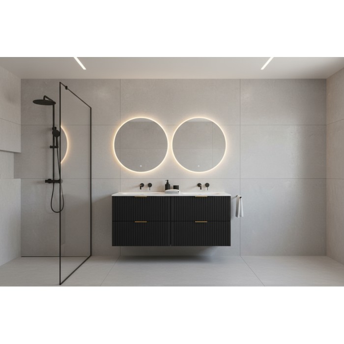 Meuble sous vasque NOXERA 120 cm – Noir mat – Double vasque encastrée + siphons
