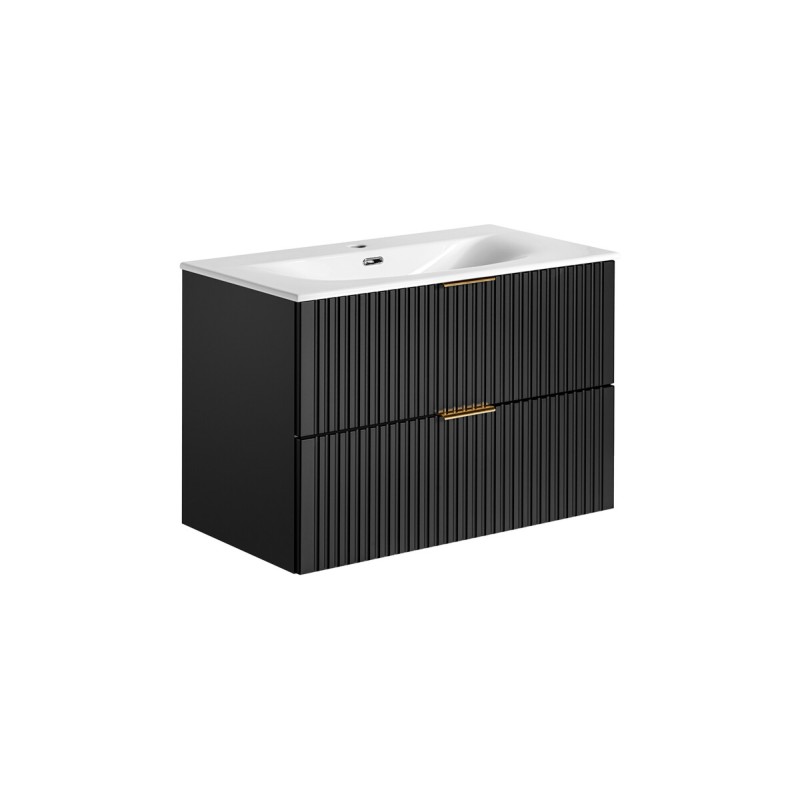 Meuble sous vasque NOXERA 80 cm – Noir mat – Vasque encastrée + siphon