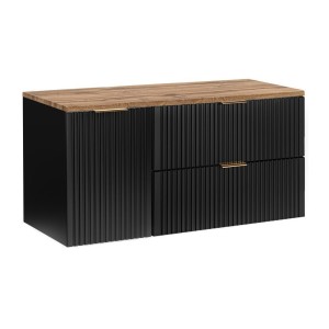 Meuble sous vasque NOXERA 120 cm – Noir mat & chêne – 2 tiroirs + porte panier + plan vasque