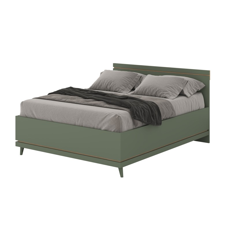 Lit NOKI – 160x200 cm vert et bois – Style scandinave