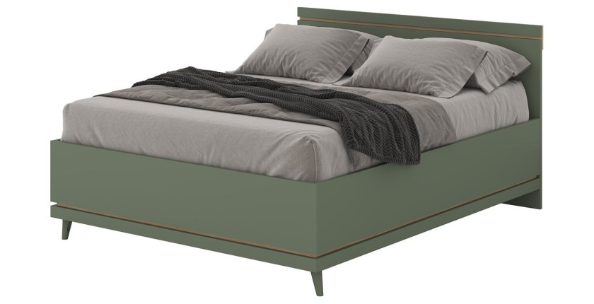 Lit NOKI – 160x200 cm vert et bois – Style scandinave