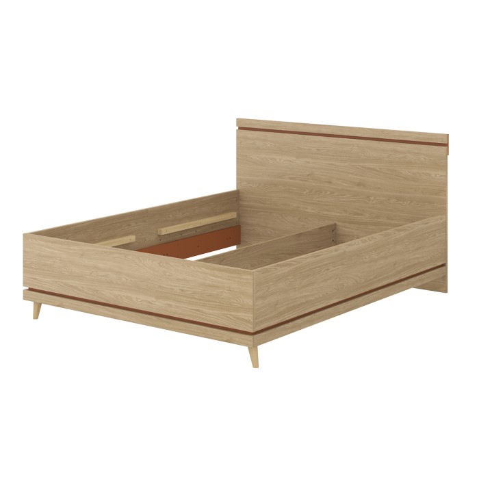 Lit NOKI – 160x200 cm chêne clair et moka – Style scandinave sans sommier