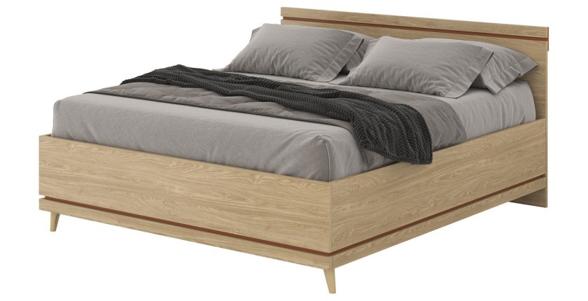 Lit NOKI – 180x200 cm chêne clair et moka – Style scandinave sans sommier