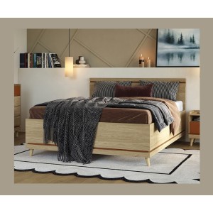Lit NOKI – 180x200 cm chêne clair et moka – Style scandinave sans sommier