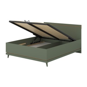 Lit coffre NOKI – 160x200 cm vert et bois – Style scandinave