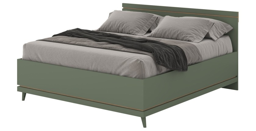 Lit coffre NOKI – 160x200 cm vert et bois – Style scandinave