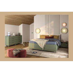 Lit coffre NOKI – 160x200 cm vert et bois – Style scandinave