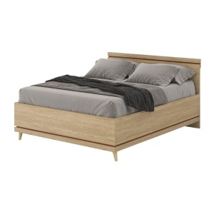 Lit coffre NOKI – 160x200 cm chêne clair et moka – Style scandinave avec sommier métal