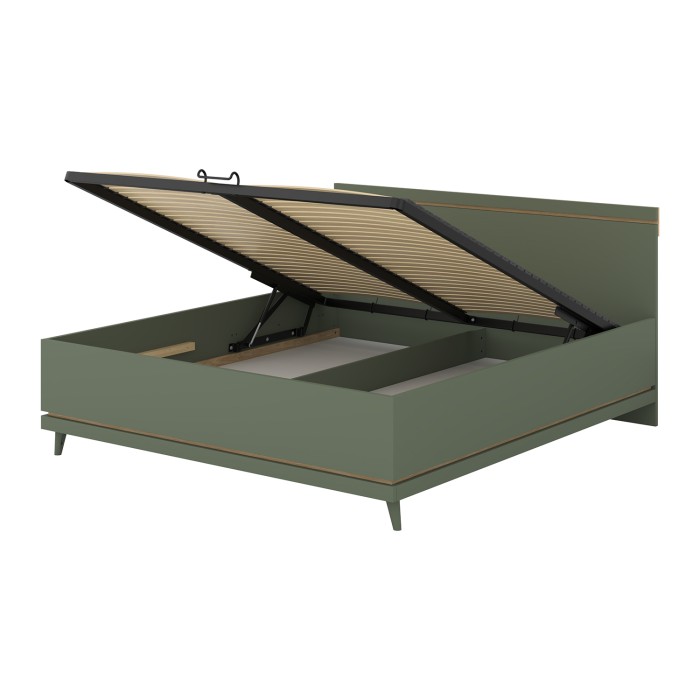 Lit coffre NOKI – 180x200 cm vert et bois – Style scandinave