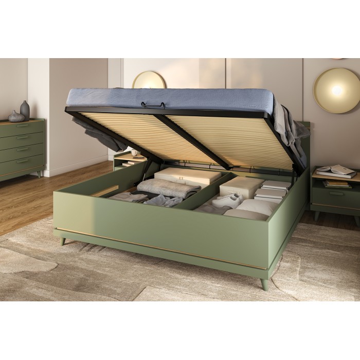 Lit coffre NOKI – 180x200 cm vert et bois – Style scandinave