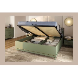 Lit coffre NOKI – 180x200 cm vert et bois – Style scandinave