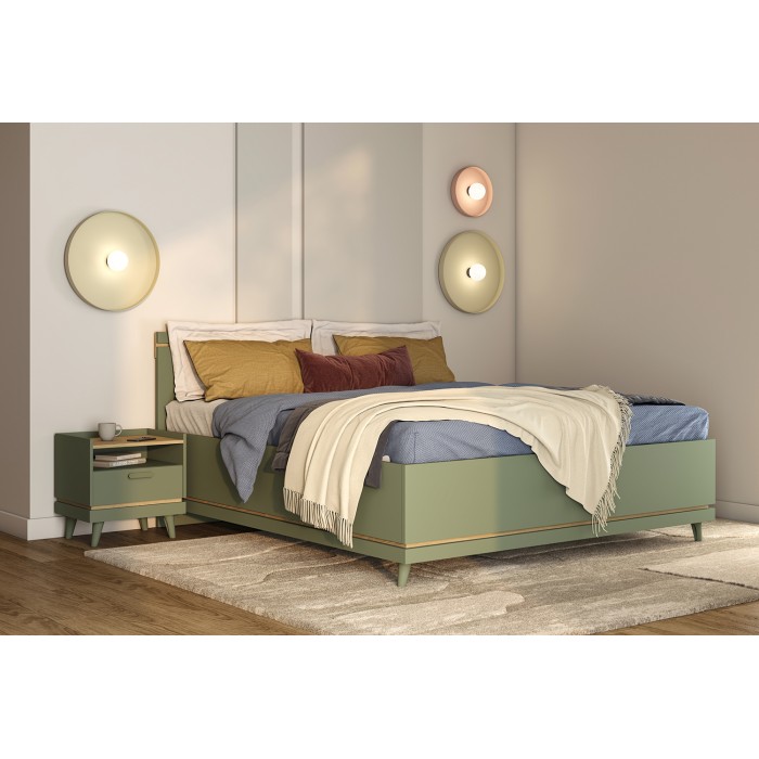 Lit coffre NOKI – 180x200 cm vert et bois – Style scandinave