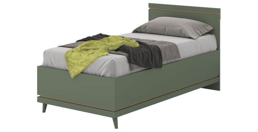 Lit coffre enfant NOKI – 100x200 cm vert et bois – Style scandinave