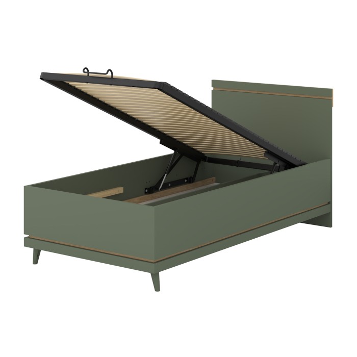 Lit coffre enfant NOKI – 100x200 cm vert et bois – Style scandinave