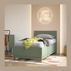 Lit coffre enfant NOKI – 100x200 cm vert et bois – Style scandinave