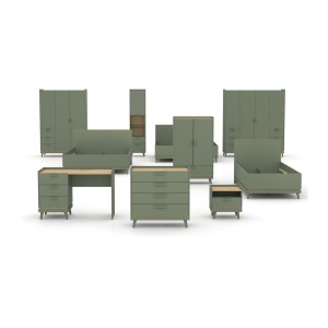 Lit coffre enfant NOKI – 100x200 cm vert et bois – Style scandinave