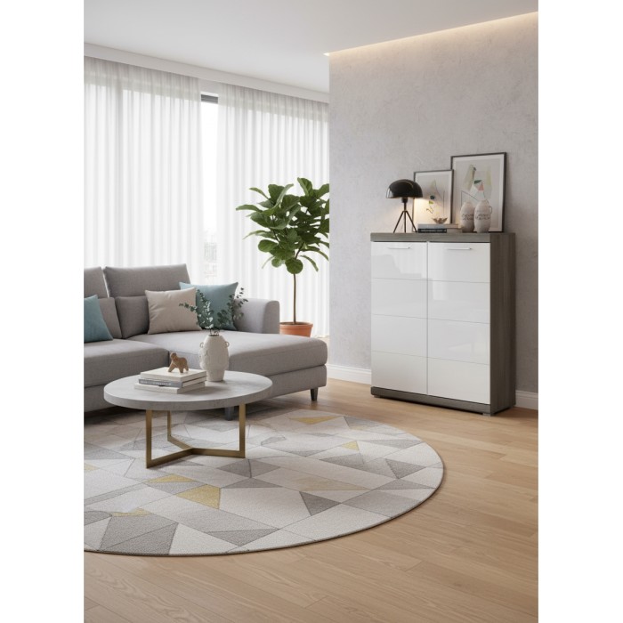 Buffet SCOTT – Blanc brillant – 2 portes, 7 niches – À poser