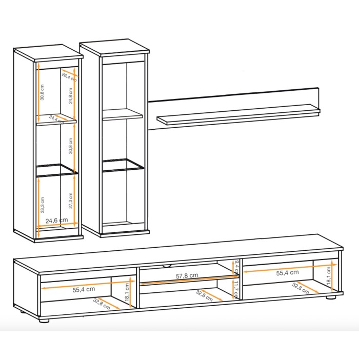 Composition murale DOMO chêne clair et noir - dimensions