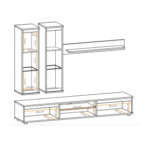 Composition murale DOMO chêne clair et noir - dimensions