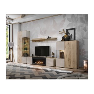 Meuble TV ERINA avec cheminée bio-éthanol intégrée dans un décor 3D