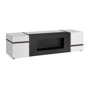 Meuble TV avec cheminée bio-éthanol blanc brillant CRISS