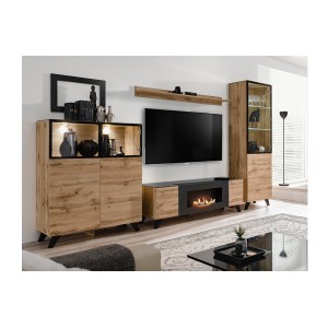 Ensemble de salon TINO avec cheminée bio-éthanol intégrée dans un décor 3D