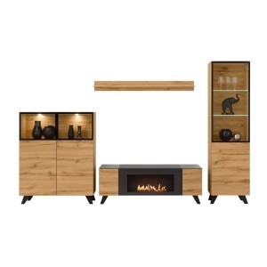 Ensemble de salon TINO avec cheminée bio-éthanol sur fond blanc