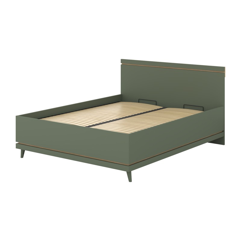 Lit + sommier NOKI – 160x200 cm vert et bois – Style scandinave