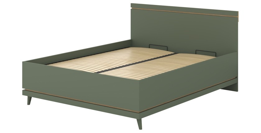 Lit + sommier NOKI – 160x200 cm vert et bois – Style scandinave