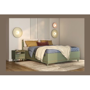 Lit + sommier NOKI – 160x200 cm vert et bois – Style scandinave