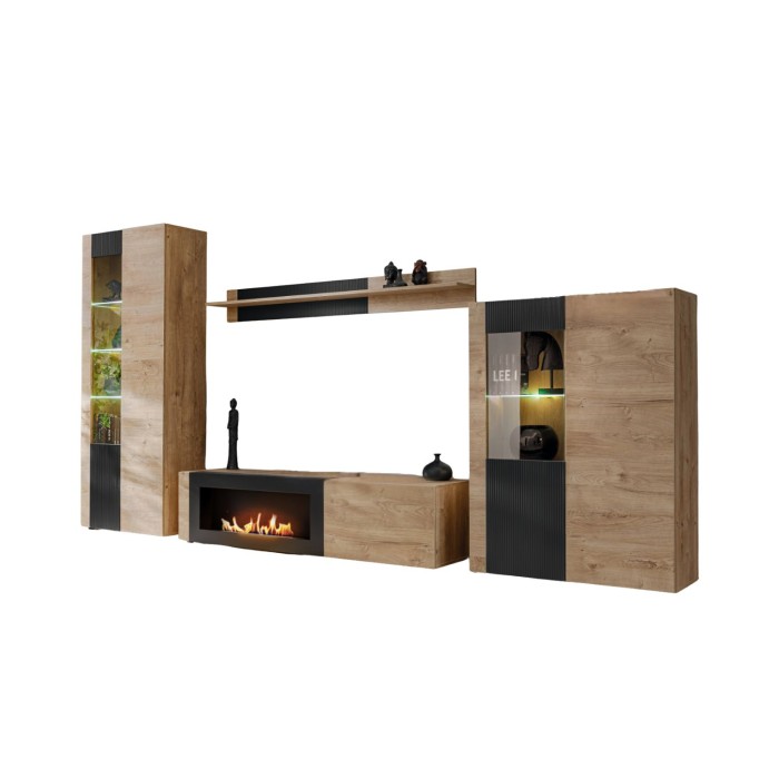 Ensemble de salon DOUM avec cheminée bio-éthanol intégrée, fond blanc