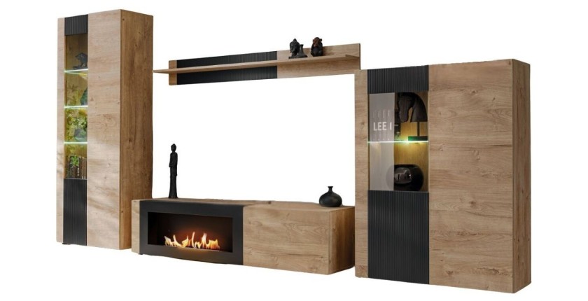 Ensemble de salon DOUM avec cheminée bio-éthanol intégrée, fond blanc