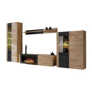 Ensemble de salon DOUM avec cheminée bio-éthanol intégrée, fond blanc