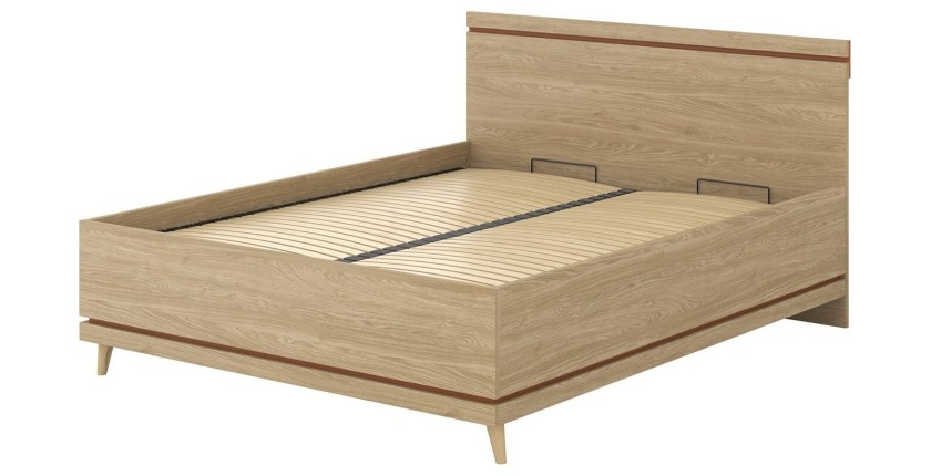 Lit + sommier NOKI – 160x200 cm chêne clair et moka  – Style scandinave
