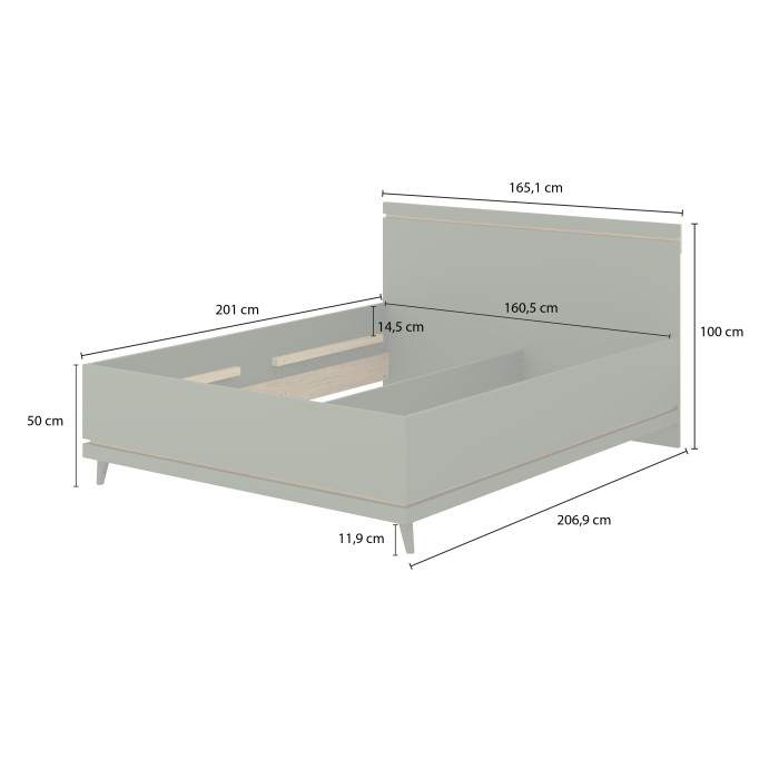 Lit + sommier NOKI – 160x200 cm chêne clair et moka  – Style scandinave