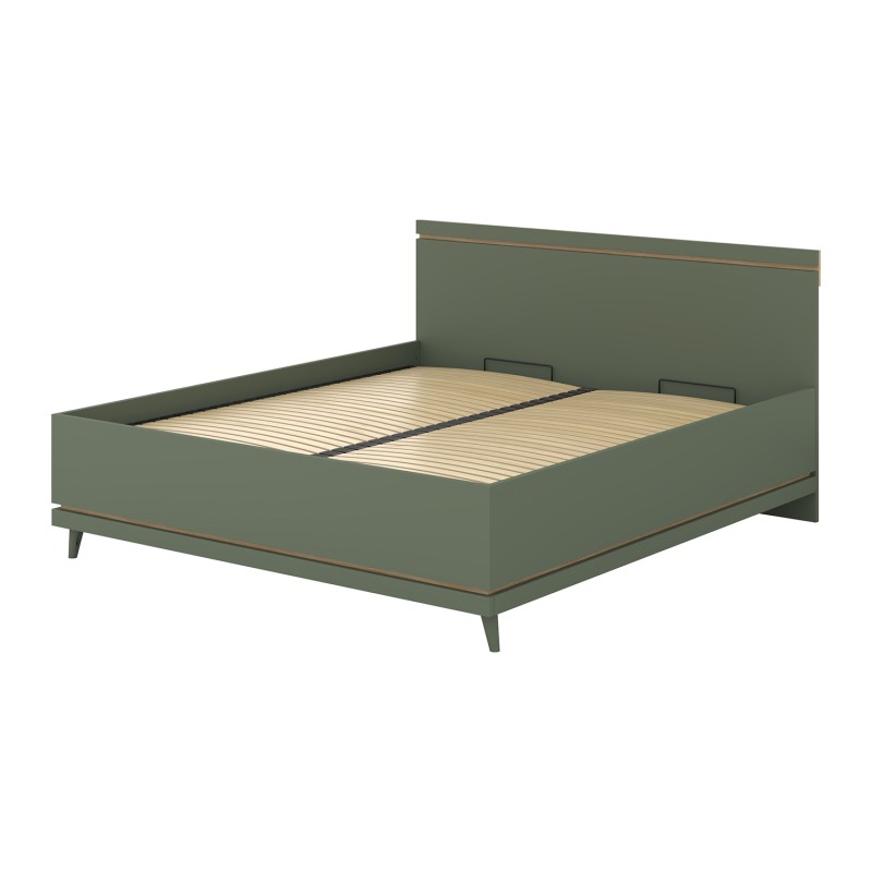Lit avec sommier NOKI – 180x200 cm vert et bois – Style scandinave
