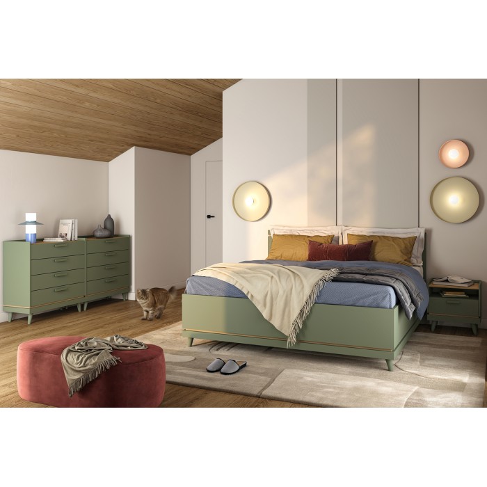 Lit avec sommier NOKI – 180x200 cm vert et bois – Style scandinave