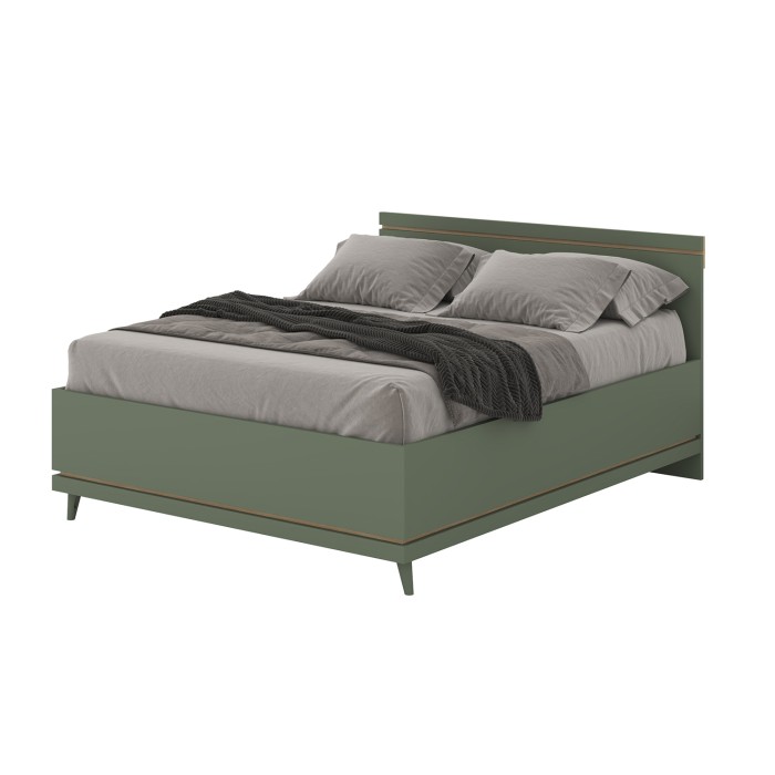 Lit avec sommier NOKI – 180x200 cm vert et bois – Style scandinave