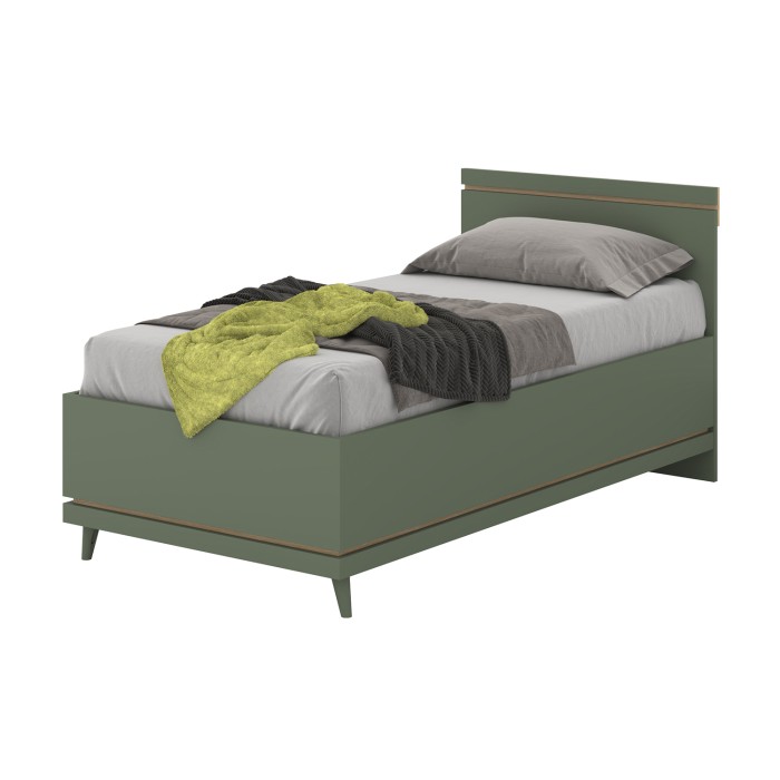 Lit enfant + sommier NOKI – 100x200 cm vert et bois – Style scandinave