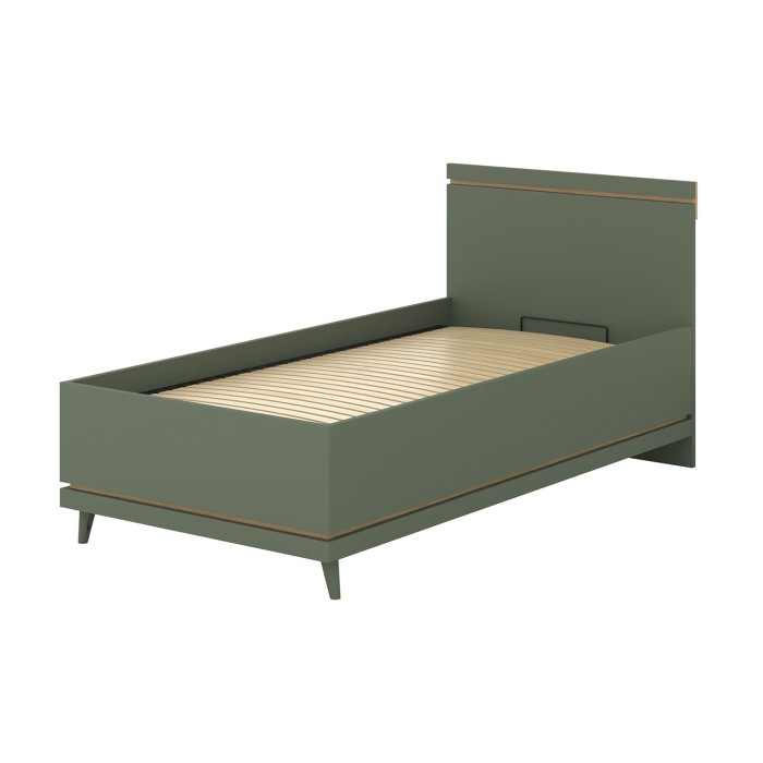 Lit enfant + sommier NOKI – 100x200 cm vert et bois – Style scandinave