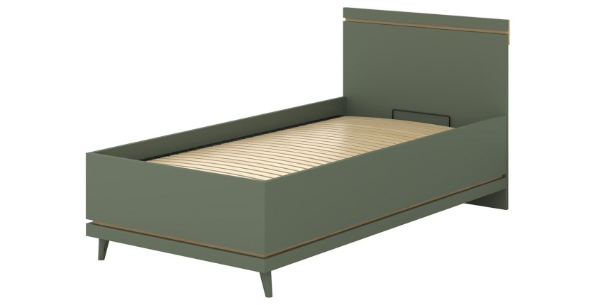 Lit enfant + sommier NOKI – 100x200 cm vert et bois – Style scandinave
