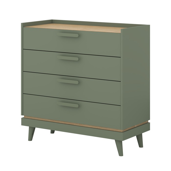 Commode NOKI – Vert et bois – 3 tiroirs style scandinave
