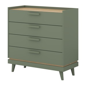 Commode NOKI – Vert et bois – 3 tiroirs style scandinave