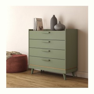 Commode NOKI – Vert et bois – 3 tiroirs style scandinave