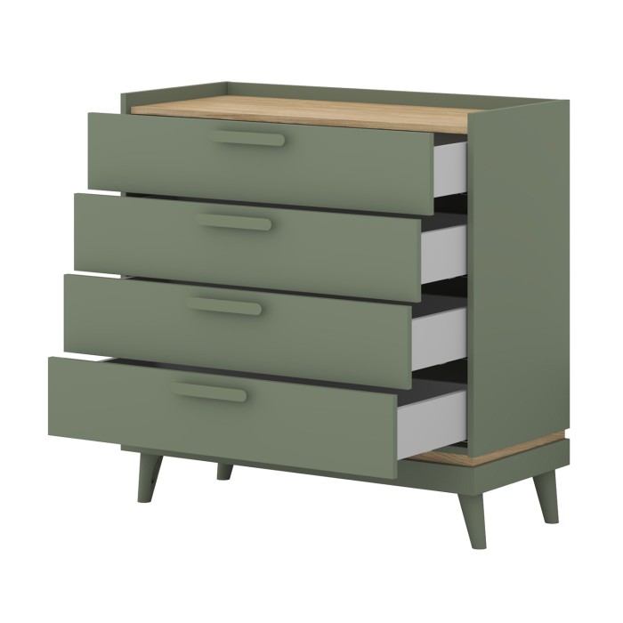 Commode NOKI – Vert et bois – 3 tiroirs style scandinave