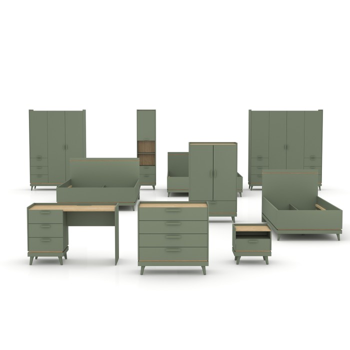 Commode NOKI – Vert et bois – 3 tiroirs style scandinave